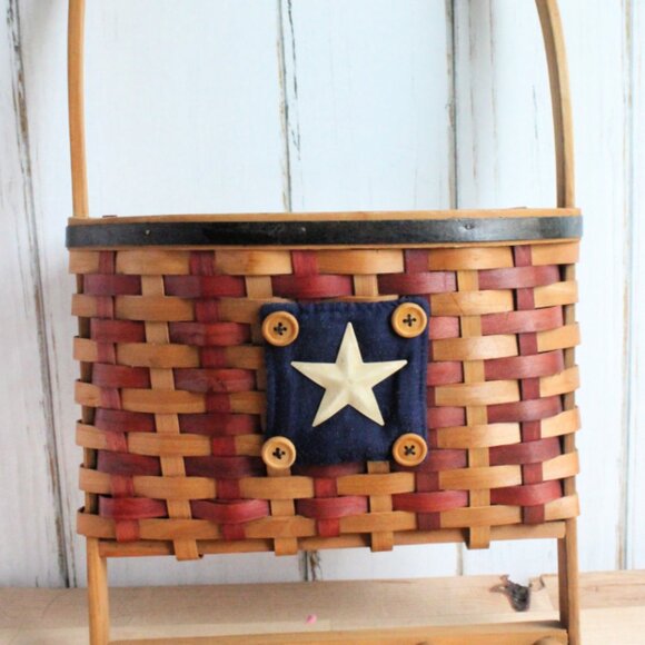 Hanging Red, White and Blue Basket with Hooks - Picture 1 of 2